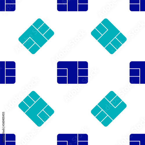 Blue Credit card with chip icon isolated seamless pattern on white background. Contactless payment. Vector Illustration.