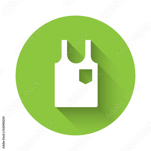 White Sleeveless T-shirt icon isolated with long shadow. Green circle button. Vector Illustration.