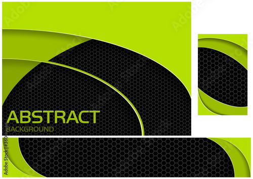Abstract Neon Green and Black Tech Design - Set of Three Illustrations for Ba...