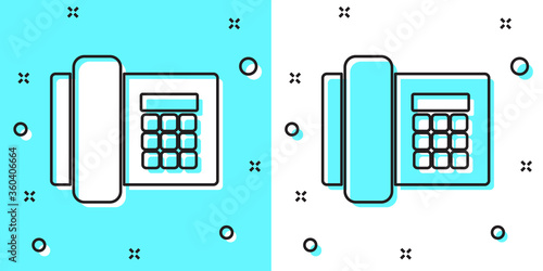 Black line Telephone icon isolated on green and white background. Landline phone. Random dynamic shapes. Vector Illustration.