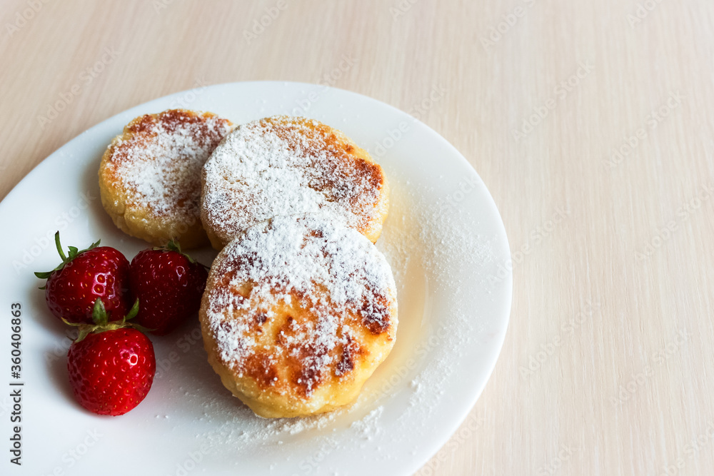 Cottage Cheese Pancakes With Strawberry, Syrniki Background