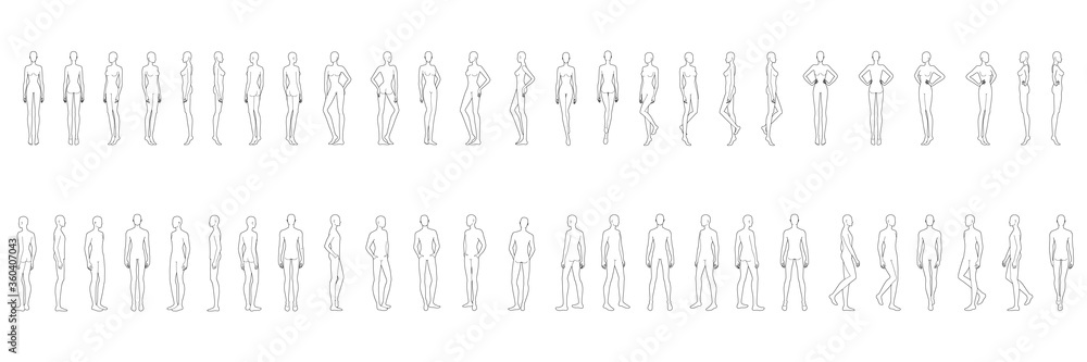 Fashion Template Of 50 Men And Women 9 Head Size For Technical Drawing Gentlemen And Lady