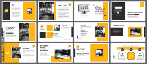 Presentation and slide layout template. Design yellow geometric background. Use for business annual report, flyer, marketing, leaflet, advertising, brochure, modern style.