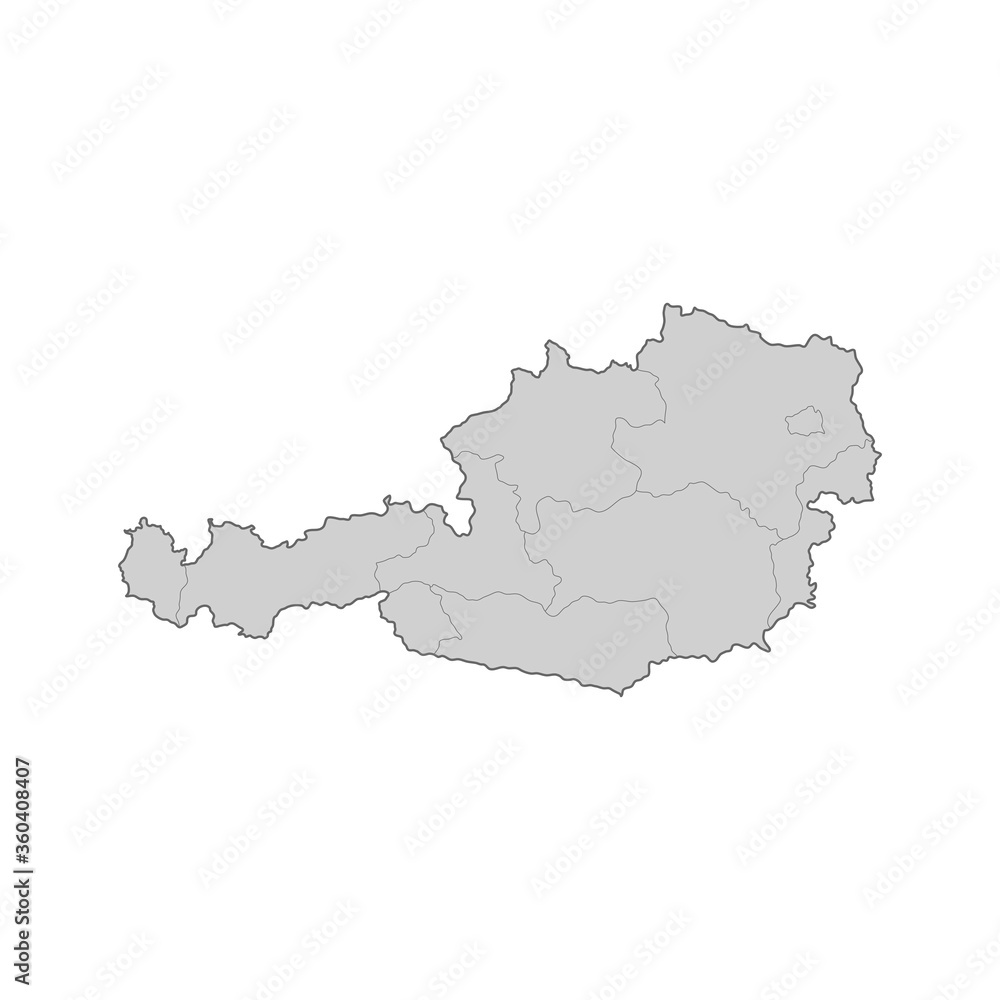 Map of Austria divided to regions. Outline map. Vector illustration.