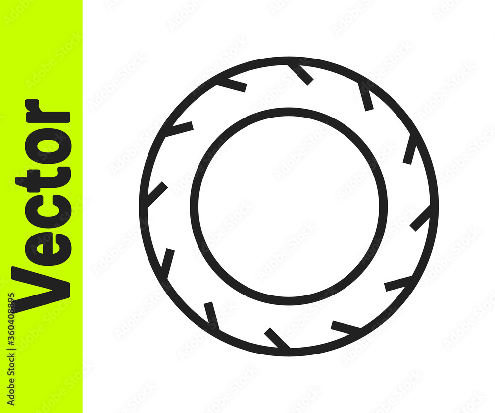 Black line Car tire wheel icon isolated on white background. Vector Illustration. Black line Car tire wheel icon isolated on white background. Vector Illustration.