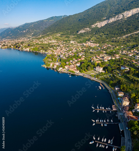 Lake Como, Italy, Town of Tremezzo, Panoramic aerial view 