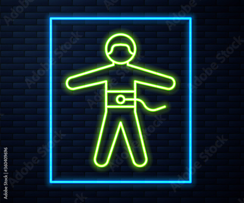 Glowing neon line Bungee jumping icon isolated on brick wall background. Vector Illustration.