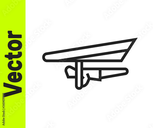 Black line Hang glider icon isolated on white background. Extreme sport. Vector Illustration.