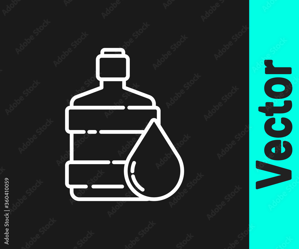 White line Big bottle with clean water icon isolated on black background. Plastic container for the cooler. Vector Illustration. White line Big bottle with clean water icon isolated on black background. Plastic container for the cooler. Vector Illustration.