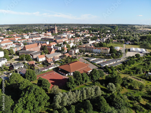 Aerial view of Pasewalk, a town in the Vorpommern-Greifswald district, in the state of Mecklenburg-Vorpommern in Germany. Located on the Uecker river.