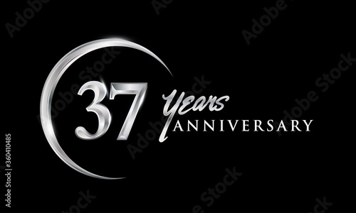37th years anniversary celebration. Anniversary logo with silver ring elegant design isolated on black background  vector design for celebration  invitation card  and greeting card