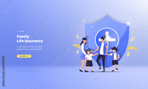 Family life insurance concept, illustration of protect the family