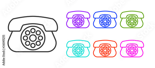 Black line Telephone icon isolated on white background. Landline phone. Set icons colorful. Vector Illustration.