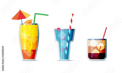 Cocktails icon set cartoon design style. Three popular alcohol drinks for design menu, posters, brochures for cafe, bar.

