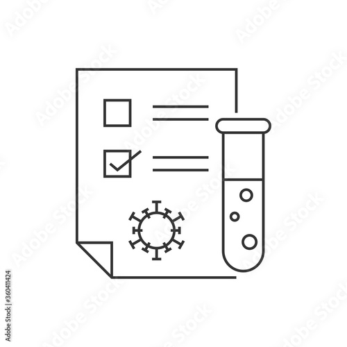 Positive test for coronavirus line icon on white background. Test tube with test result vector illustration. Editable stroke