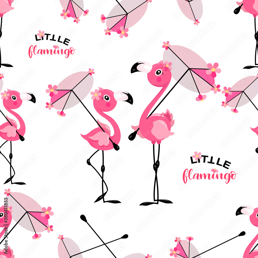 Cute flamingo. Parasol. Vector background. Hand lettering with flamingos. Seamless pattern Cute flamingo. Parasol. Vector background. Hand lettering with flamingos. Seamless pattern