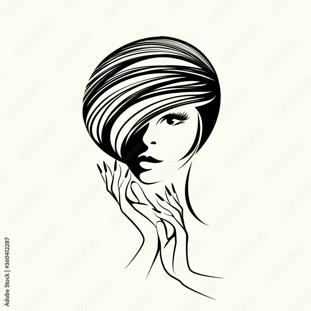 Beauty salon, nails art and hairdresser studio logo.Cosmetics, skin care and spa icon.Beautiful woman with elegant hairstyle, makeup and manicure. Beauty salon, nails art and hairdresser studio logo.Cosmetics, skin care and spa icon.Beautiful woman with elegant hairstyle, makeup and manicure.