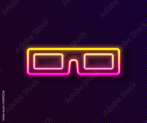 Glowing neon line cinema glasses icon isolated on black background. Vector Illustration.