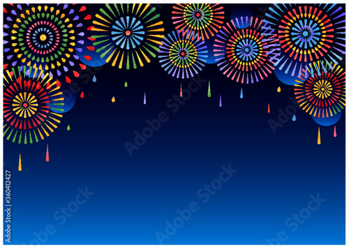 花火　水彩　背景　フレーム