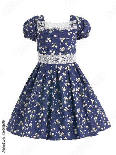фотографія Summer dress for girls with white flowers on a blue background