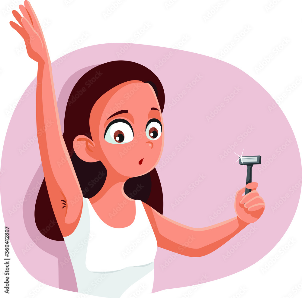 Teen Girl Shaving Armpit Vector Cartoon Illustration Stock Vector