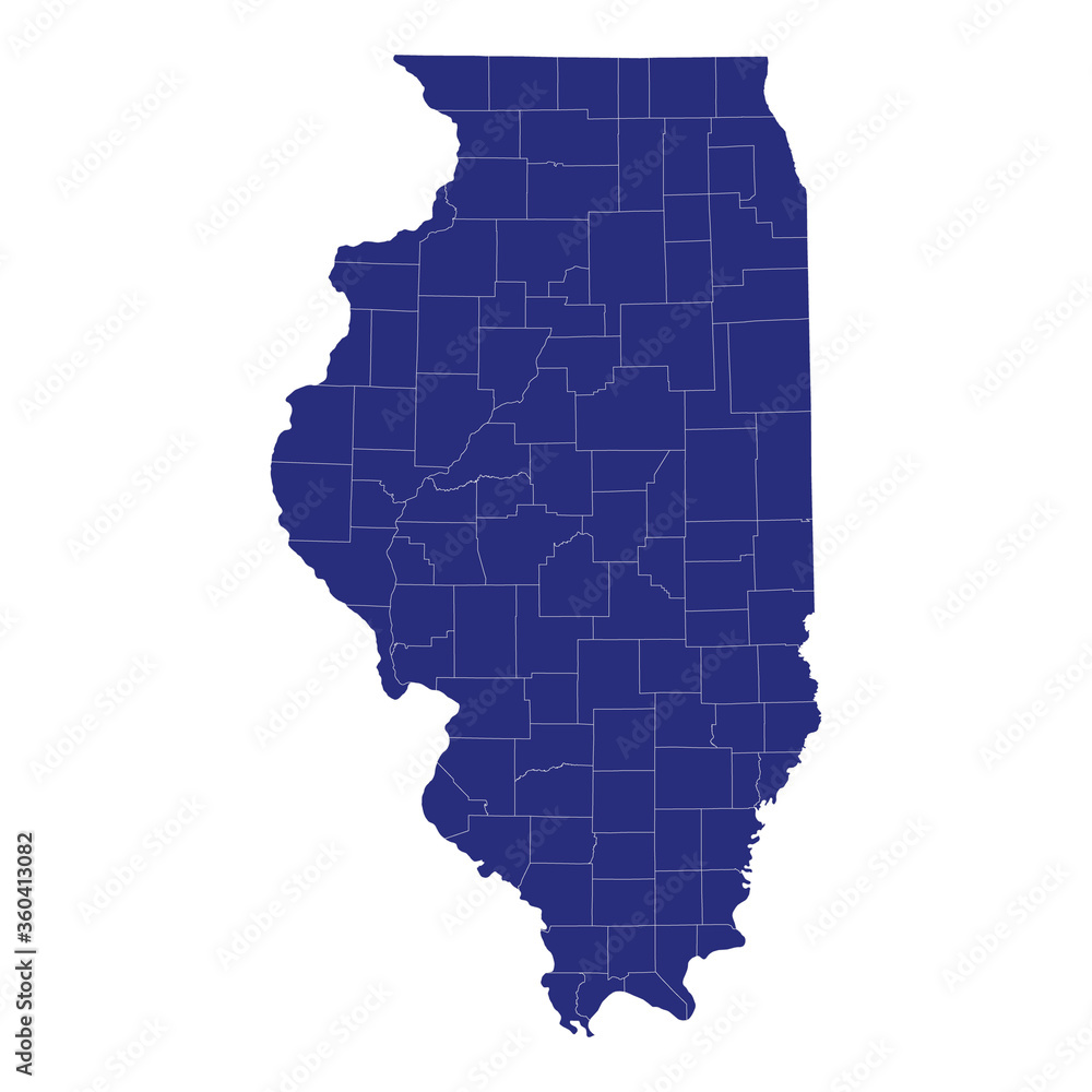 Fototapeta premium High Quality map of Illinois is a state of United States of America with borders of the counties