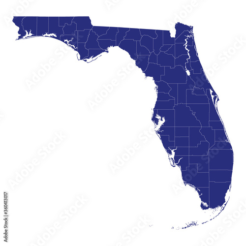 High Quality map of Florida is a state of United States of America with borders of the counties