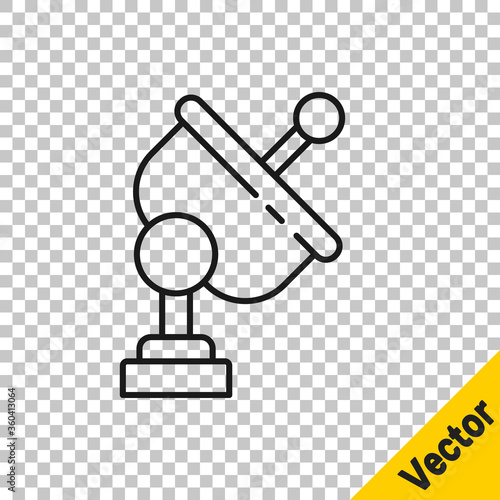 Black line Radar icon isolated on transparent background. Search system. Satellite sign. Vector Illustration.