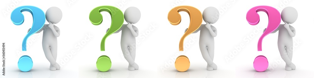 Question marks 3d pastel colored interrogation points rose green blue orange signs asking thinking white stick men query icons Question marks 3d pastel colored interrogation points rose green blue orange signs asking thinking white stick men query icons