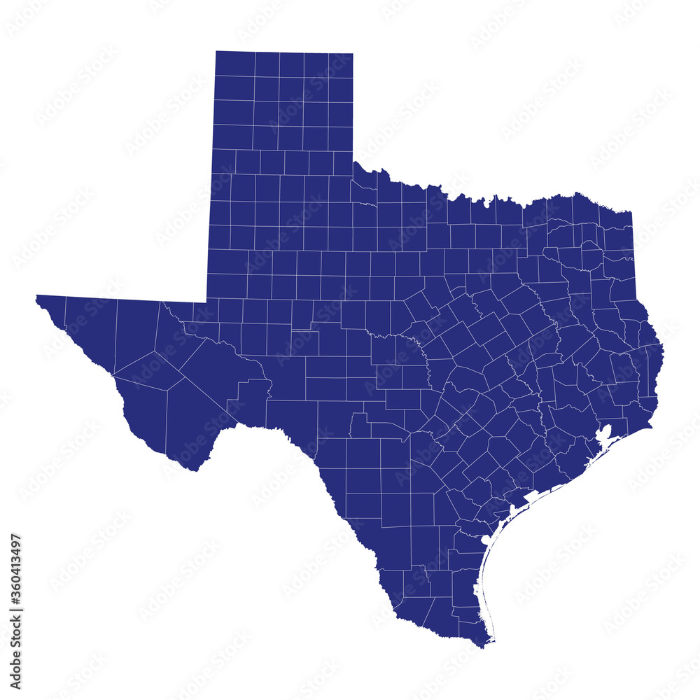 High Quality map of Texas is a state of United States of America with borders of the counties