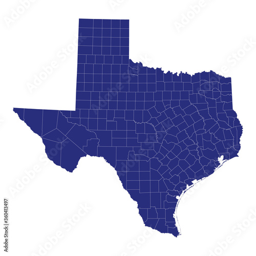 High Quality map of Texas is a state of United States of America with borders of the counties