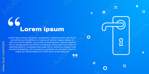 White line Door handle icon isolated on blue background. Door lock sign. Vector Illustration.