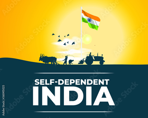 vector illustration for self dependent India with Hindi text atma nirbhar bharat means  self dependent India