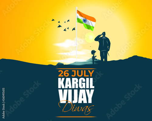 VECTOR ILLUSTRATION FOR 26 JULY VIJAY KARGIL DIWAS MEANS 26 JULY KARGIL (INDIAN BORDER PLACE NAME) VICTORY DAY photo