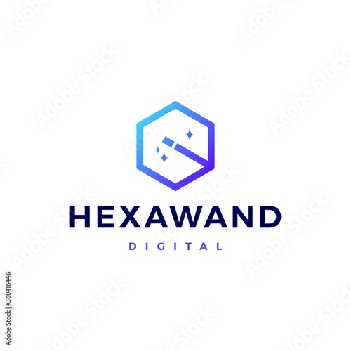 magic wand hexagon logo vector icon illustration