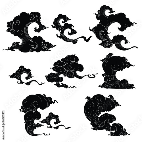 illustration Japanese cloud or Chinese cloud oriental style without outline vector collection set with white background 