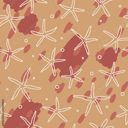 Seamless coral and plankton underwater background. Vector Illustration. Abstract simple shapes. Coral and beige colors