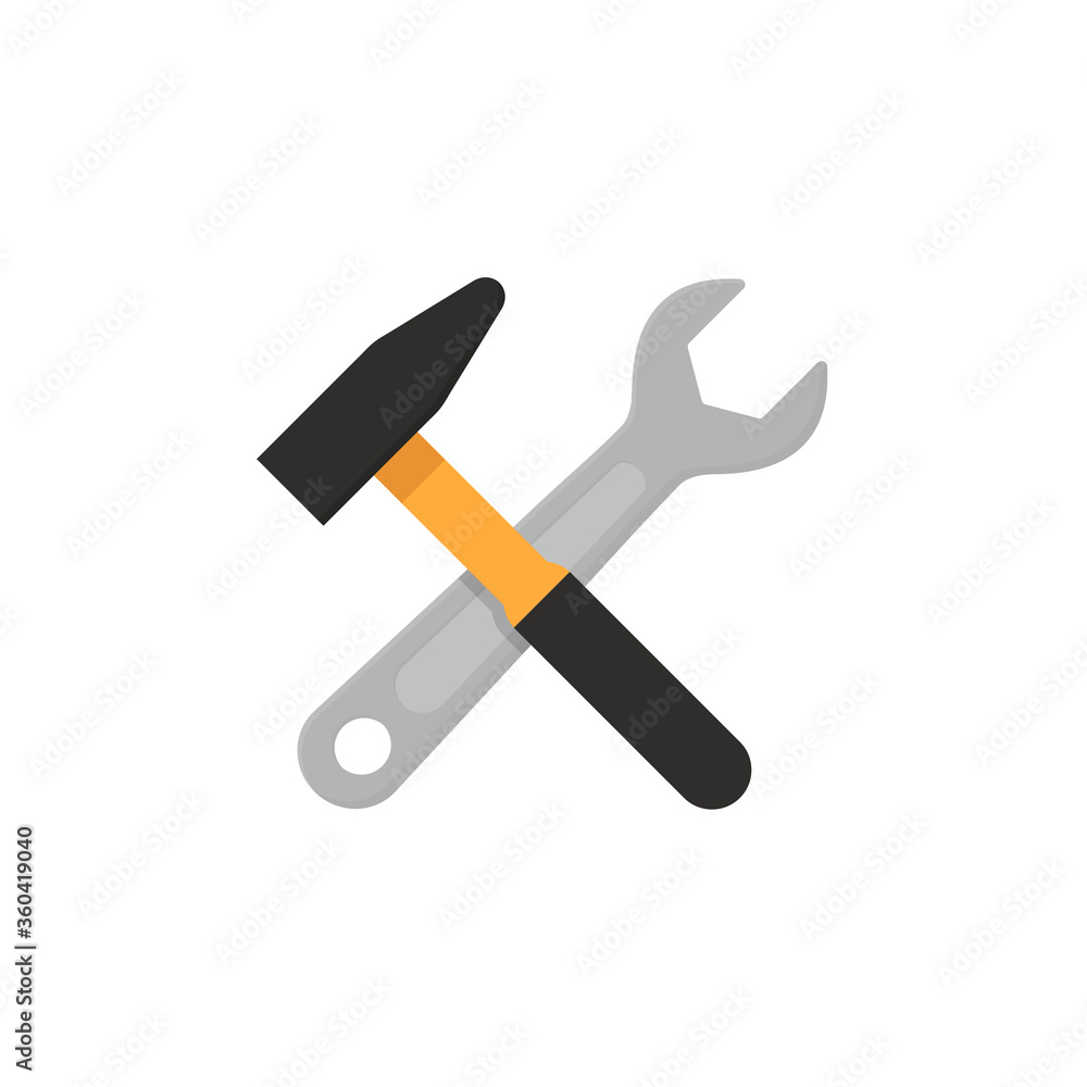 Hammer and wrench flat, work tools icon, vector illustration isolated on white background Hammer and wrench flat, work tools icon, vector illustration isolated on white background