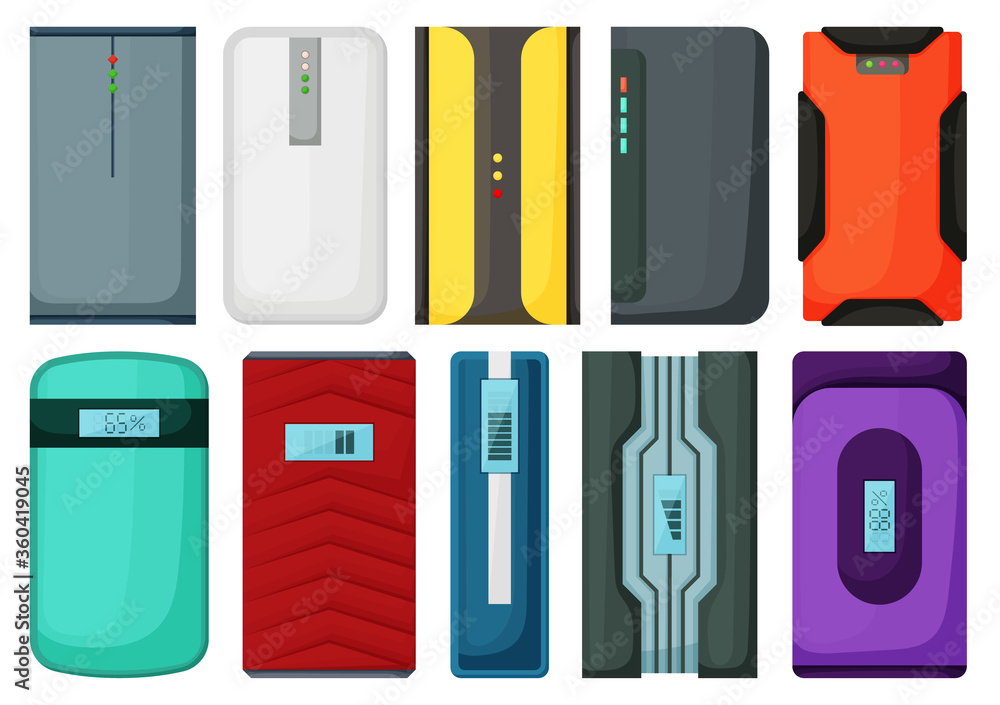 Power bank vector cartoon set icon. Vector illustration mobile charger on white background. Isolated cartoon set icon power bank. Power bank vector cartoon set icon. Vector illustration mobile charger on white background. Isolated cartoon set icon power bank.