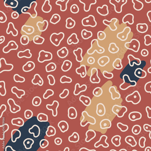 Seamless coral and plankton underwater background. Vector Illustration. Abstract simple shapes. Blue and coral colors