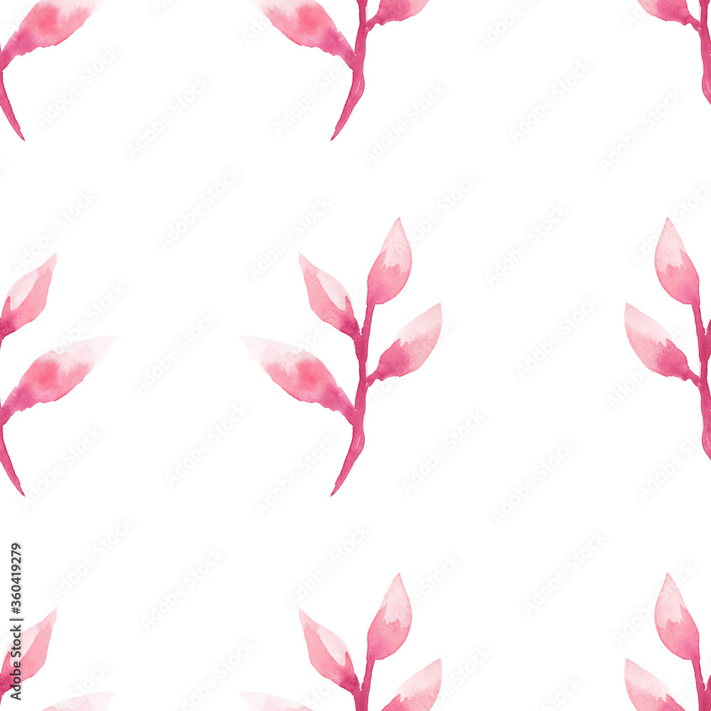 Watercolor pink-purple Vegetable twig hand drawn. Raster seamless floral pattern Watercolor pink-purple Vegetable twig hand drawn. Raster seamless floral pattern