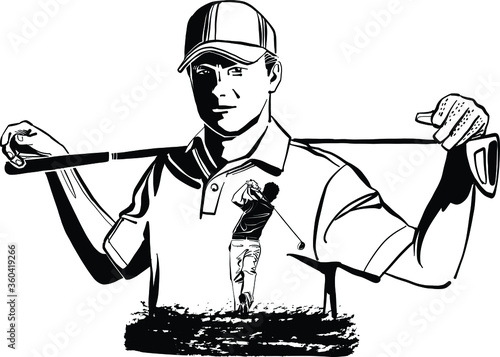 the vector illustration of the golf player with a niblick