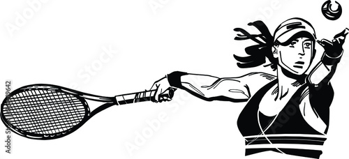 black and white cartoon illustration of a tennis player