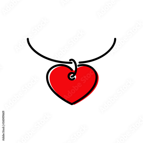 Concepto regalo de san valentín. Icono plano lineal collar con corazón colgante con color rojo