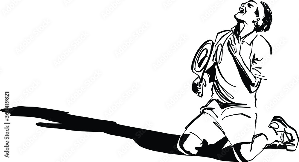black and white cartoon illustration of a tennis player Stock Vector ...