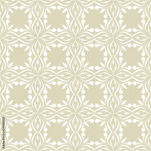 Seamless pattern with flowers. White design on olive green background