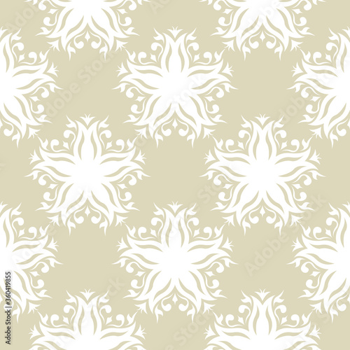 White floral seamless pattern on pale olive green background