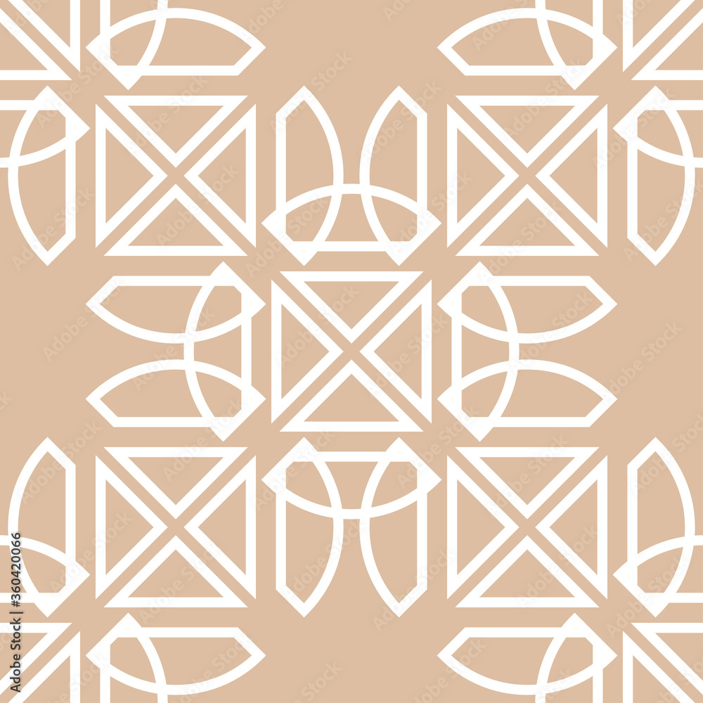 Geometric seamless pattern. White design on brown beige background