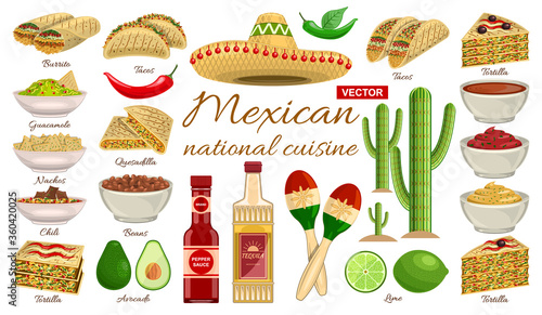 Mexican food vector cartoon set icon. Vector illustration spicy meal on white background. Isolated cartoon set icon mexican food.