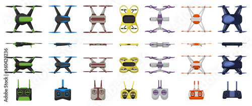 Drone vector cartoon set icon. Vector illustration quadcopter on white background. Isolated cartoon set icon drone.
